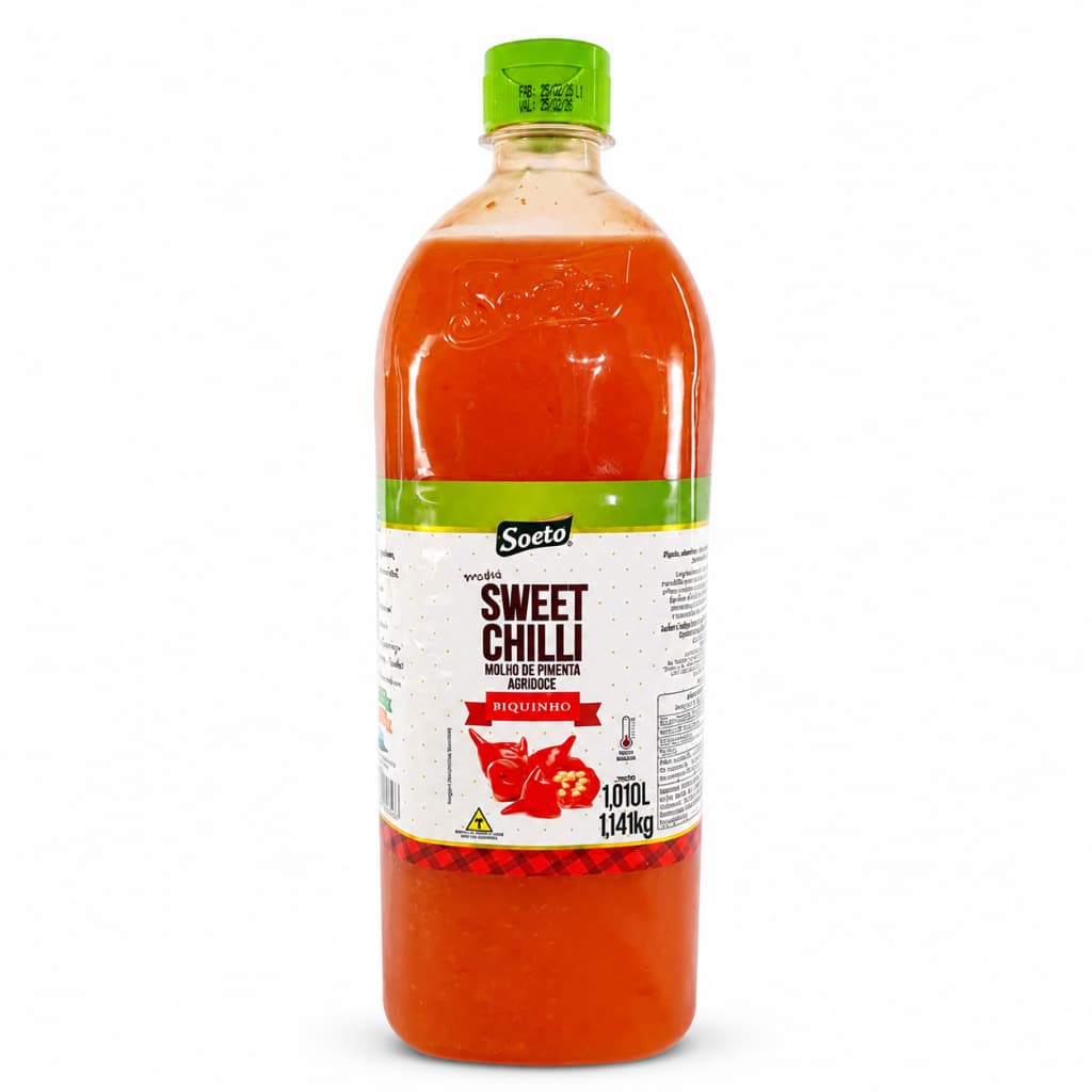 Kit Molho de Pimenta Soeto Agridoce Biquinho Sweet Chilli Grande 1 litro Churrasco Picante Pastel