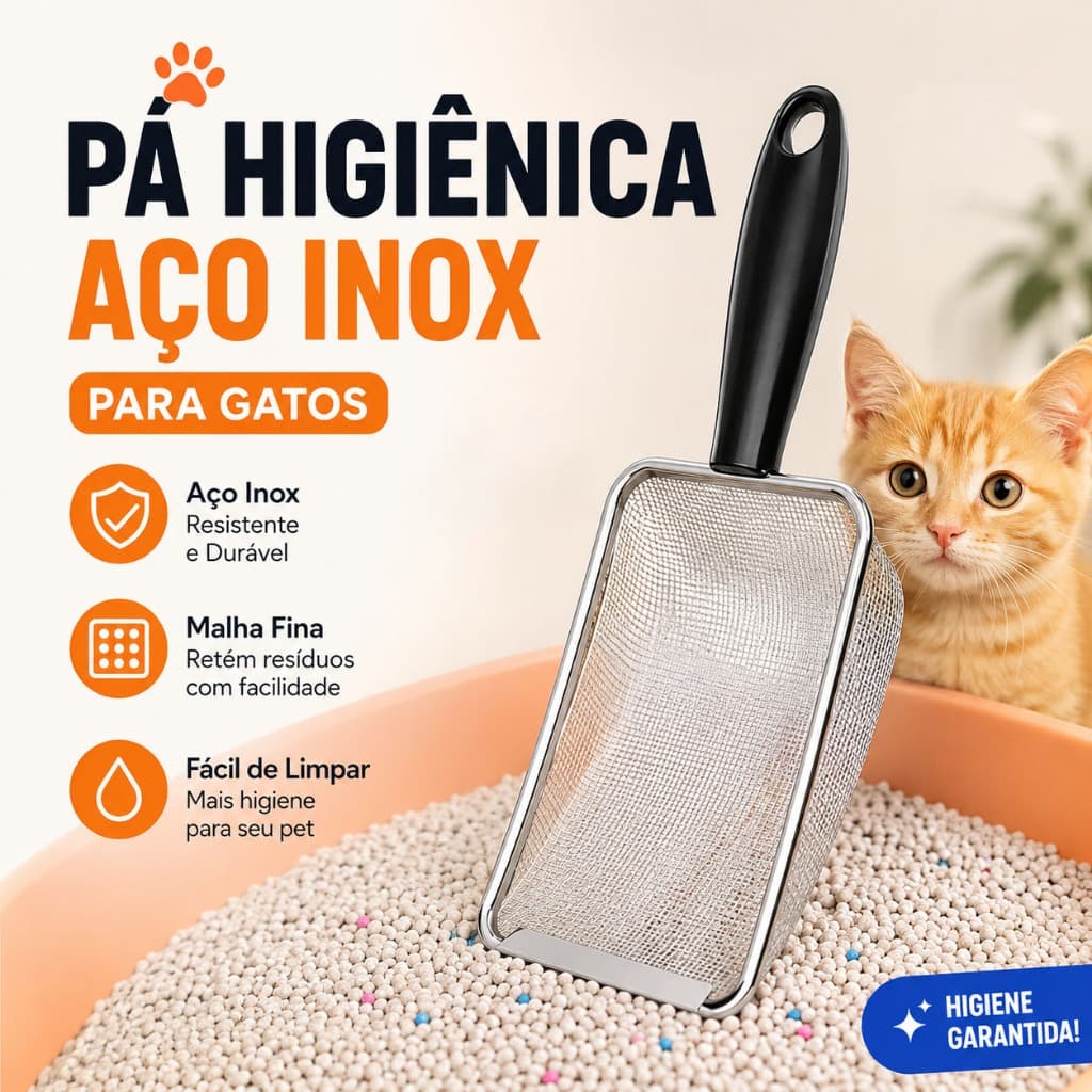 Pá Higiênica Aço Inox Malha Fina Antiferrugem Resistente Fácil Limpar para Gatos Pets Pequenos CZ