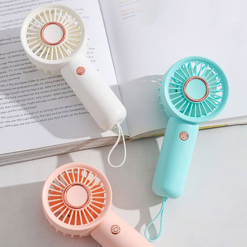 Mini Ventilador Portátil Recarregável USB com Alça Compacto Silencioso e Ideal para Bolsa Mochila e Viagens