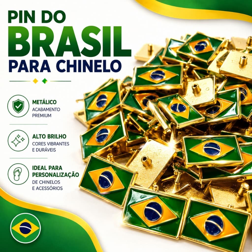 Pin | Pingente | Bandeira do Brasil | Metal - para Chinelos