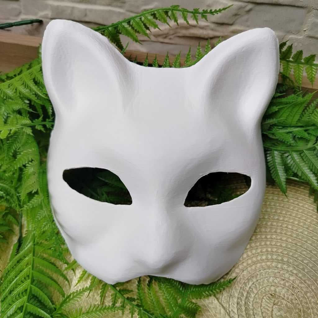 Máscara de Gato Branca em PLA – Impressão 3D Resistente | Para Pintar, Fantasia, Cosplay e Decoração