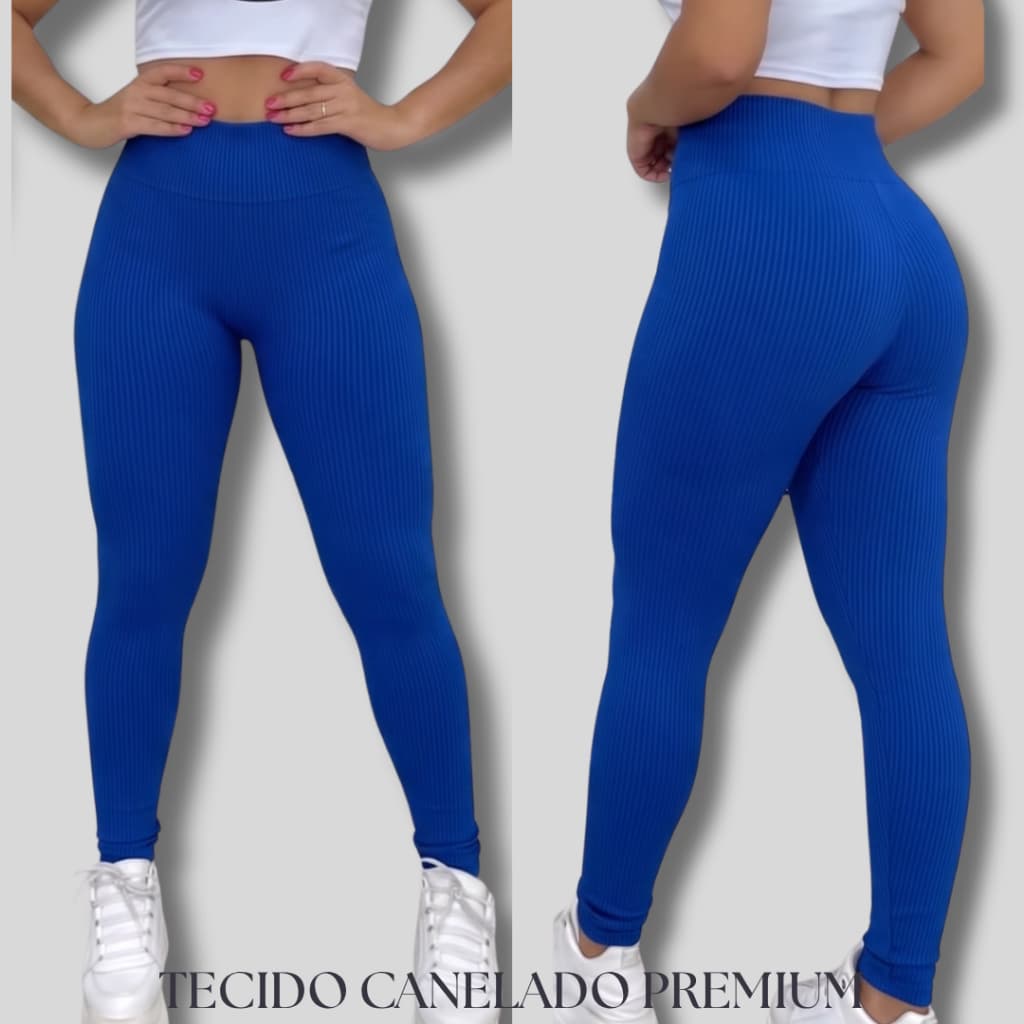 Calça Legging Canelada de Cintura Alta Sem Costura para Academia Feminina, Elástica e Fitness