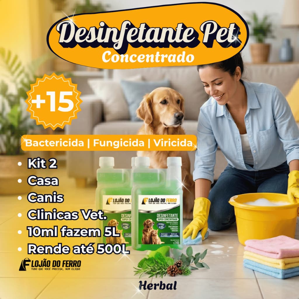 Kit 2 Desinfetante Concentrado Eliminador Odores Herbal Desinfetante Pet +15 Lojão do Ferro