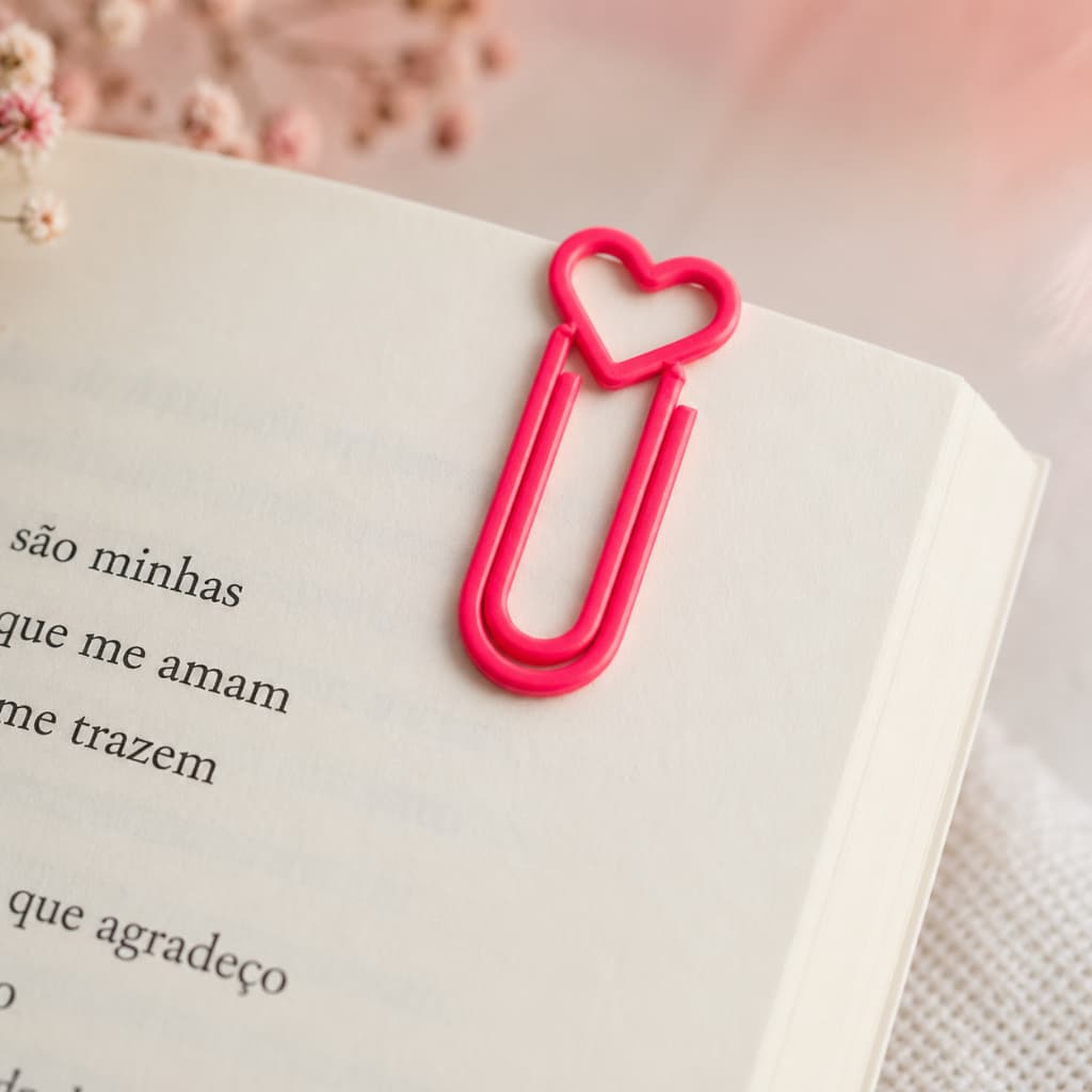 Clips de Papel Coração Kit 20 50 100 Unidades Marcador de Página Fofo Papelaria