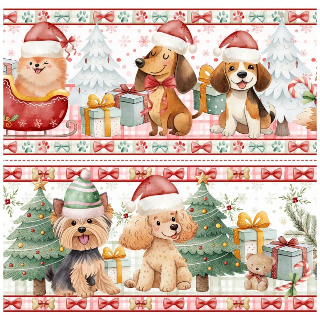 Tricoline Digital Barrado Natal Dog 100% Algodão 55x150cm Tecido Pano Prato Toalha Maria Flor
