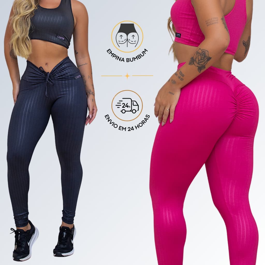 Kit 2 Legs Legging Empina Bumbum Cirre Academia Zero Transparencia
