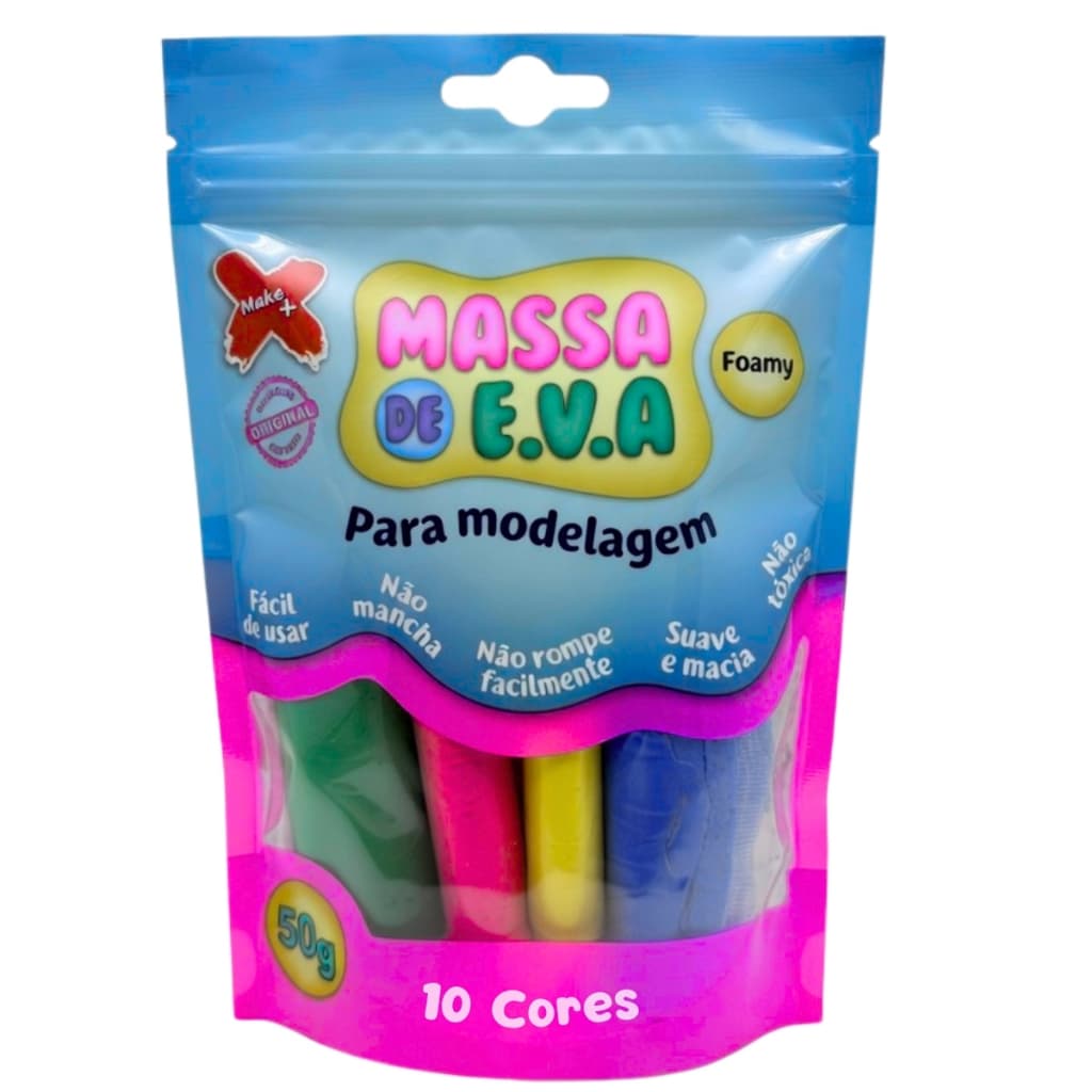 Massa de EVA Make+ 10 Cores Kit para Modelar Atóxica Não Suja Brinquedo Educativo Infantil