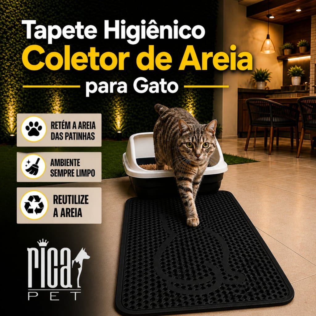 Kit 2 Tapetes Sanitários Para Gatos Coletor de Areia Pet 53x65 Preto - Azul - Amarelo - Rosa Ricapet