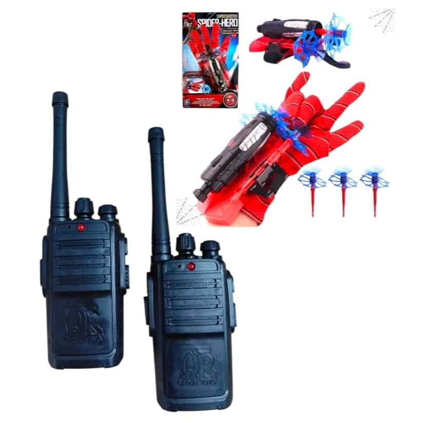 Walkie Talkie Infantil + Luva Lançadora De Teia Homem Aranha
