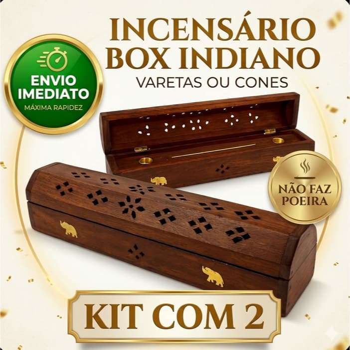 KIT2 INCENSÁRIOS  INDIANOS  BOX ARTESANAL OU INCENSÁRIO IND RÉGUA  + 1 INCENSO DE VARETA  DE BRINDE