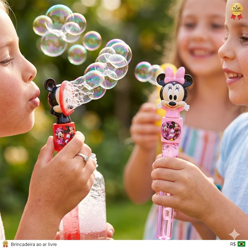 Lança Bolhas Mickey e Minnie 28cm Brinquedo de Sabão Etitoys