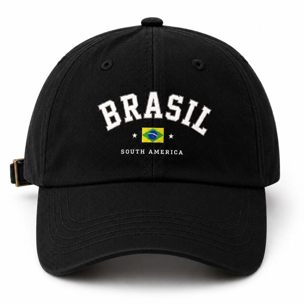 Boné Brasil Preto Aba Curva Unissex Ajustável Bandeira South America Casual