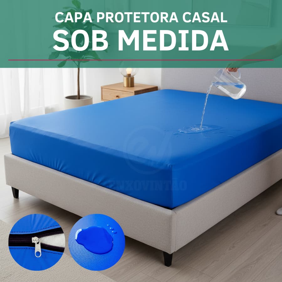 Protetor De Colchão Casal Impermeável Antiácaro Antialérgico Com Zíper Sob Medida