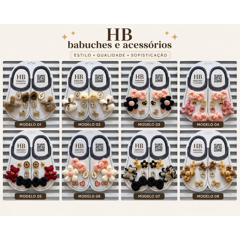 Kit Enfeites para Babuche Charms e Acessórios Decorativos Peluciado Vários Modelos