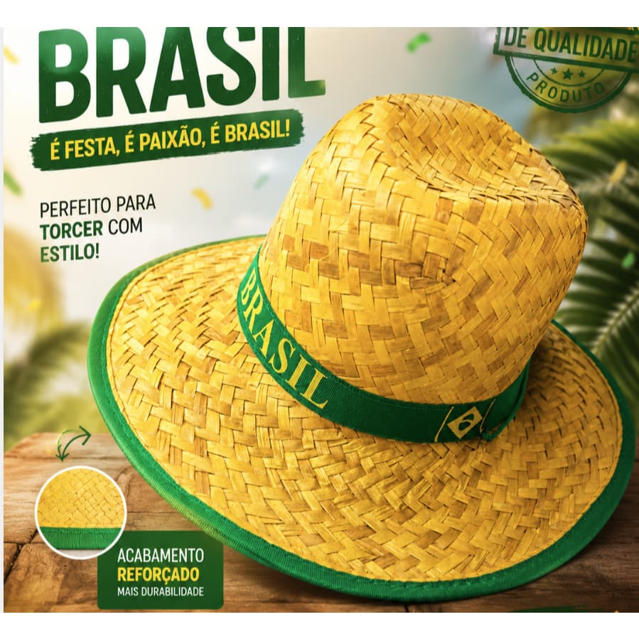 chapéu cowboy palha do brasil verde e amarelo para festas copa 2026