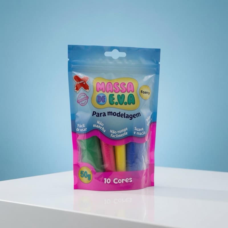Kit Massa EVA Make+ 10 Cores Atóxica Não Gruda Nem Mancha Brinquedo Educativo Infantil