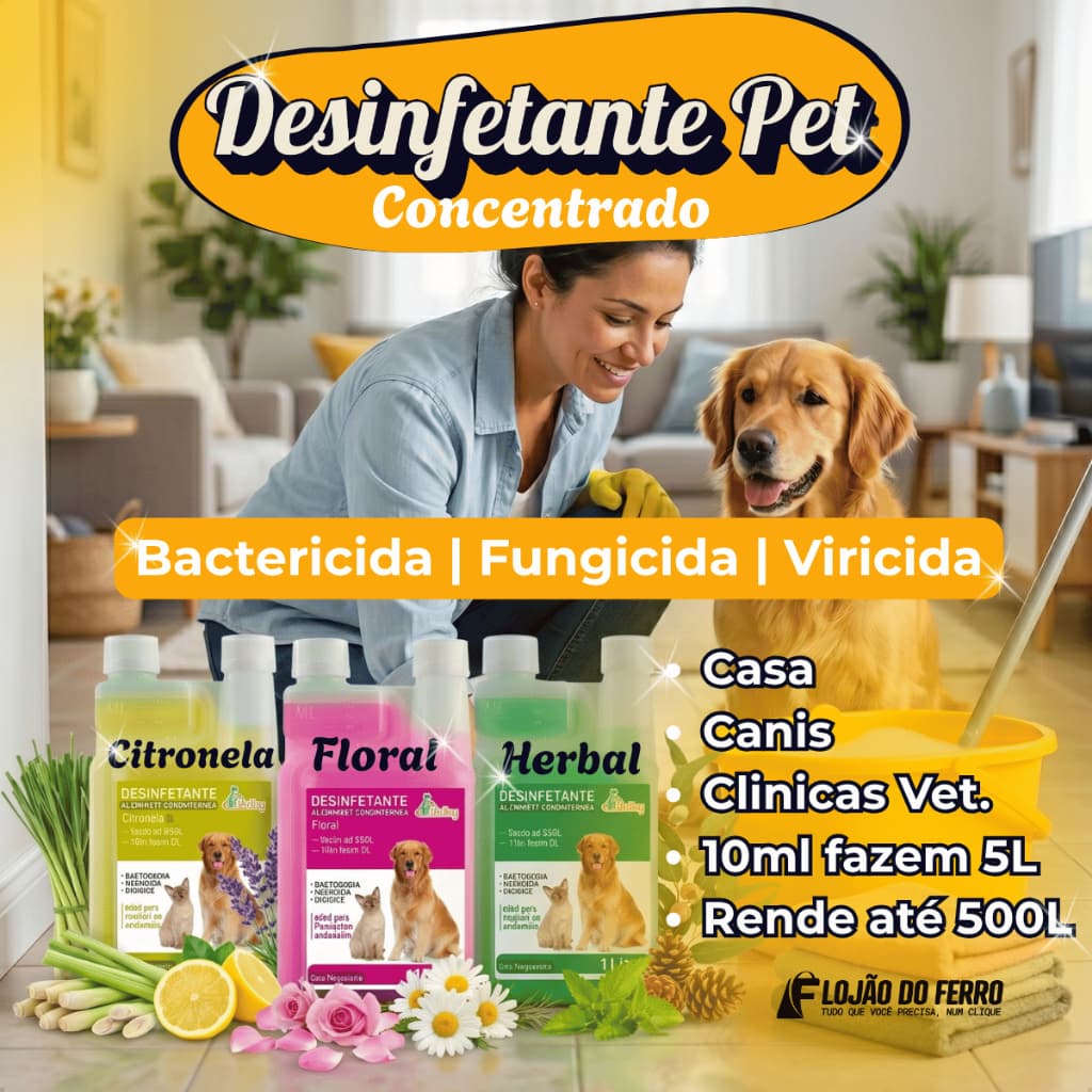 Desinfetante Concentrado Eliminador de Odores Herbal Floral Citronela +15 Desinfetante Pet Be Dog
