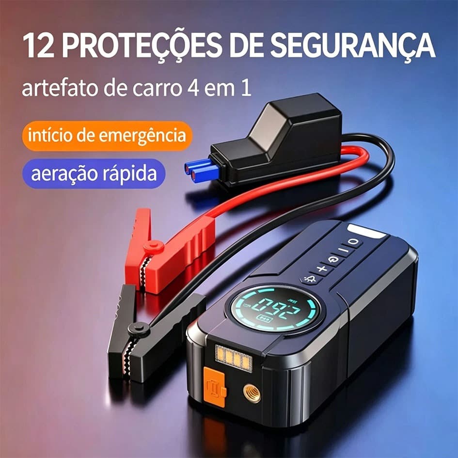 Bomba de Ar Portatil Compressor Inflator Multi-função 4 em 1 PowerBank 8kmah Bateria Calibrador de Carro Auto Pneu