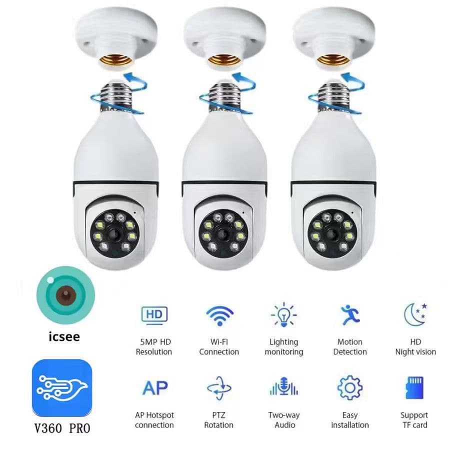 Câmeras de Segurança Wi-Fi 360° - Encaixe em Lâmpada | Visão Noturna | Full HD -G4