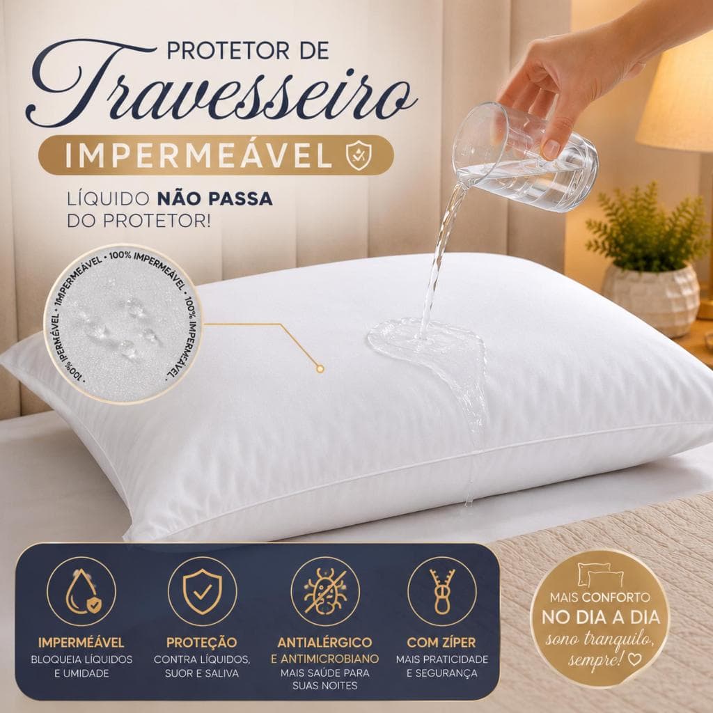Kit Protetor De Travesseiro Impermeável Capa 50x70 Antialérgico Não Faz Barulho C/Zíper Habitat