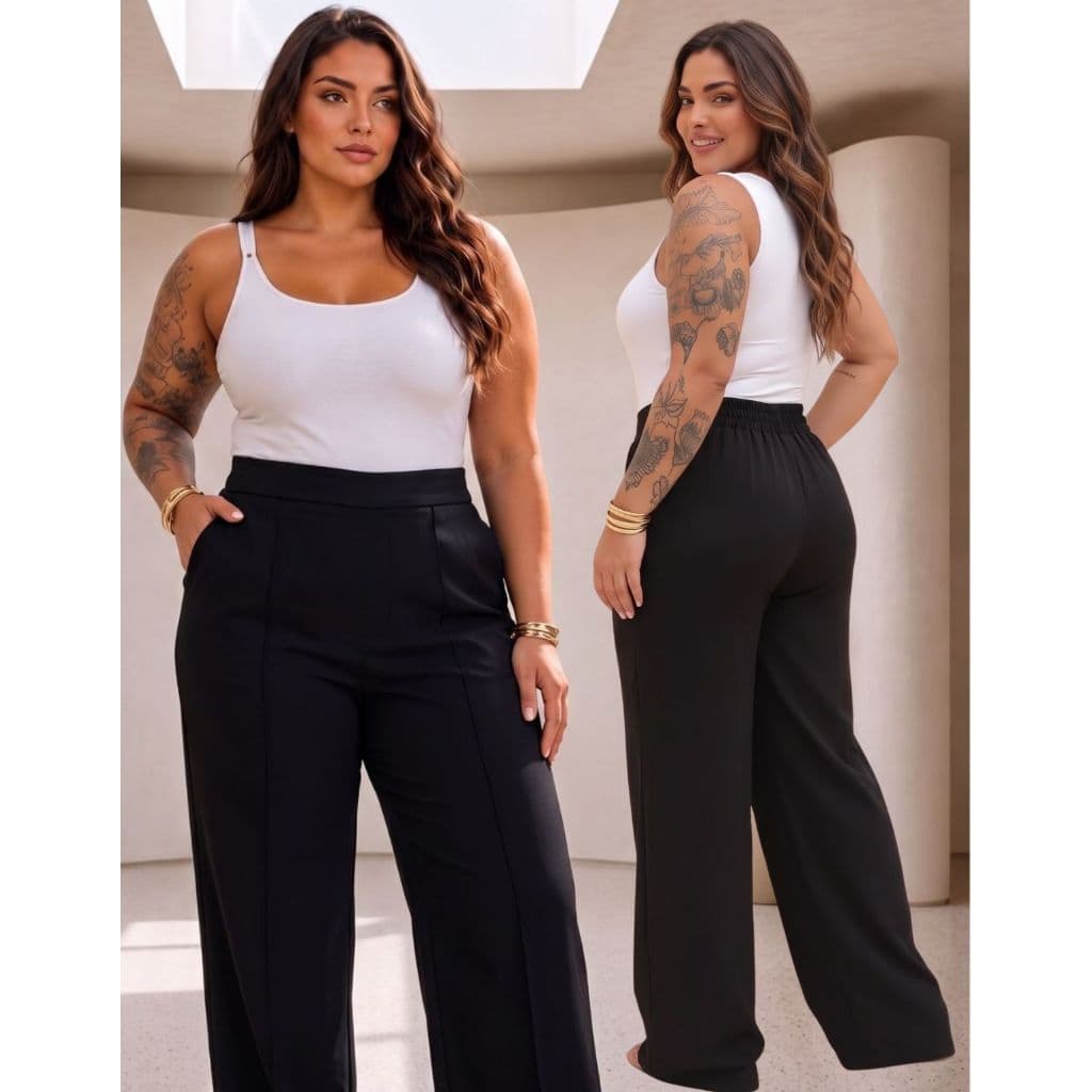 Calça Alfaiataria Plus Size Pantalona Cintura Alta Premium