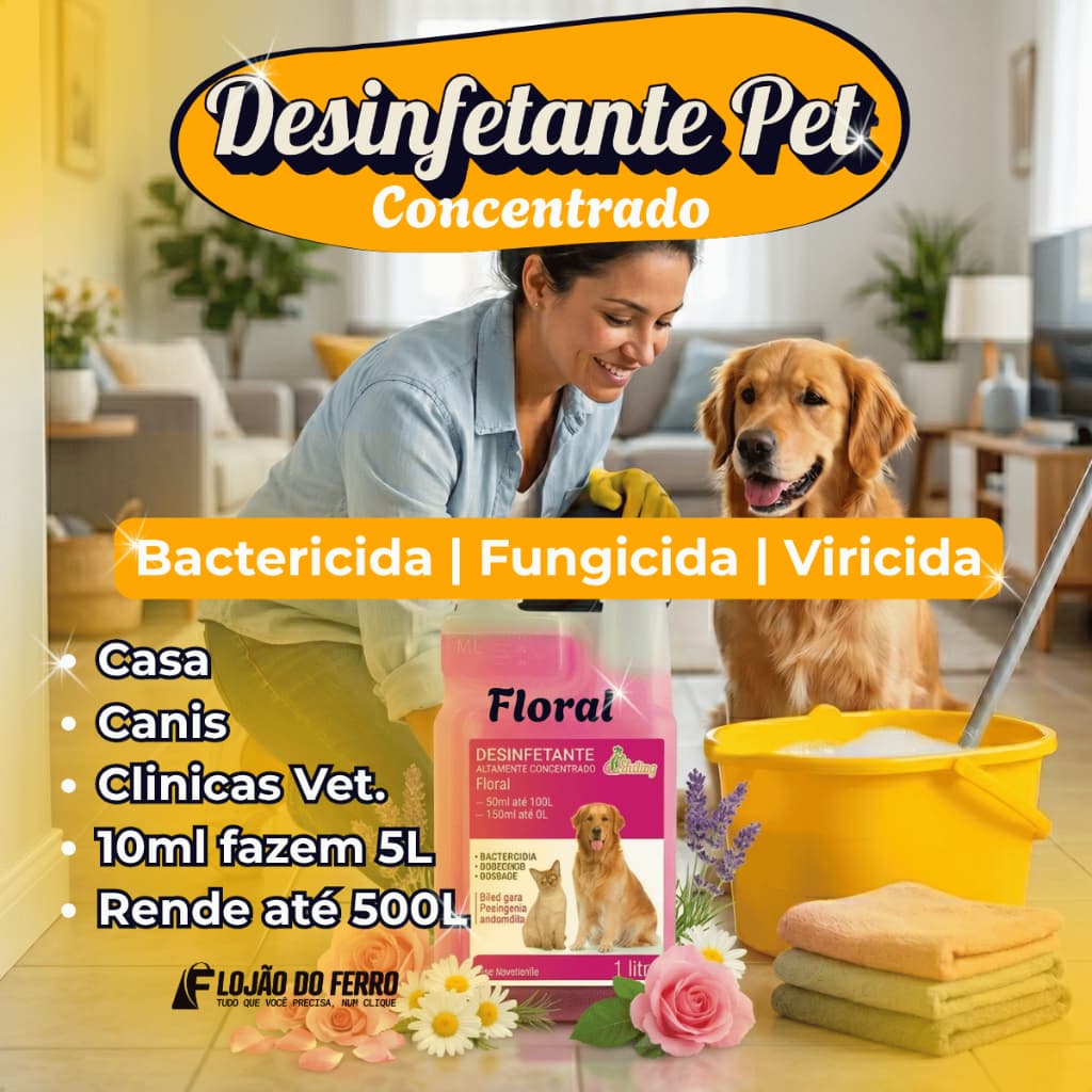 Kit 2 Desinfetante Concentrado Eliminador de Odores Floral +15 Desinfetante Pet Be Dog