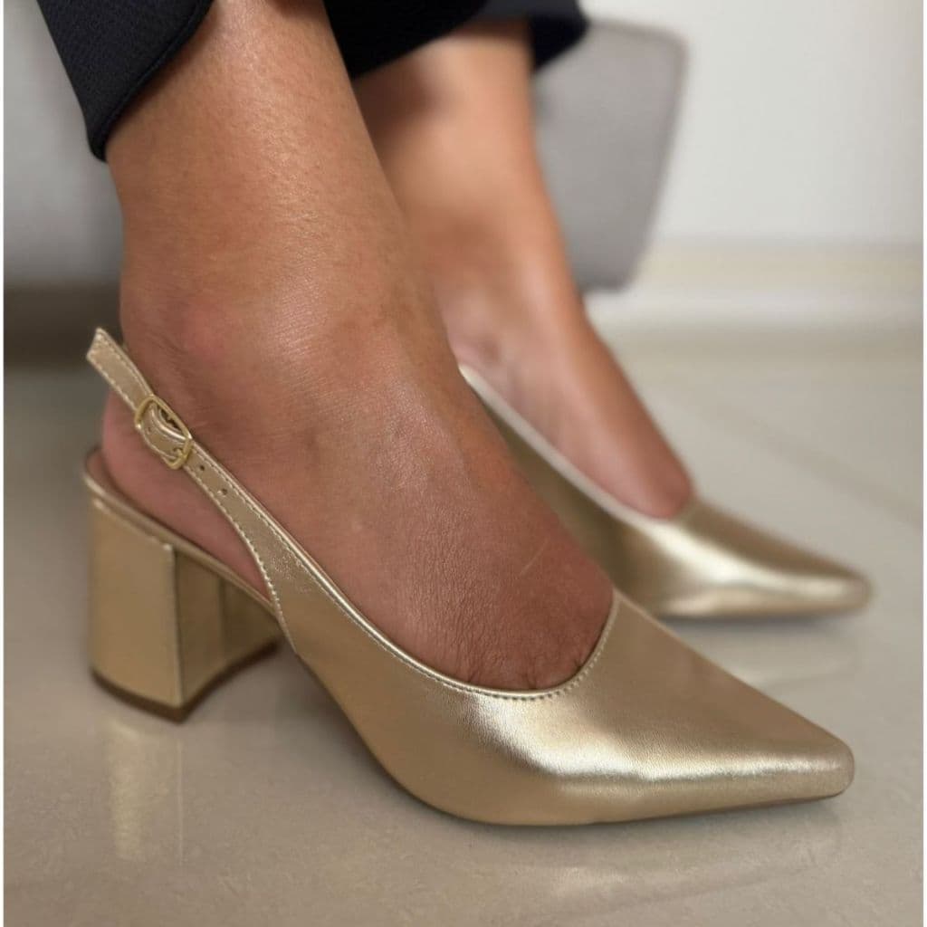 Scarpin Moda Feminina Slingback Casual Salto Bloco Médio 6cm Elegante e Confortável