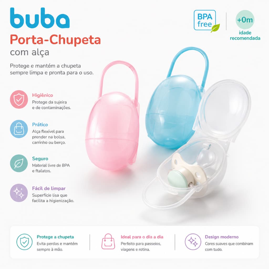 Porta Chupeta com Alça para Bebê – Buba Case Prática