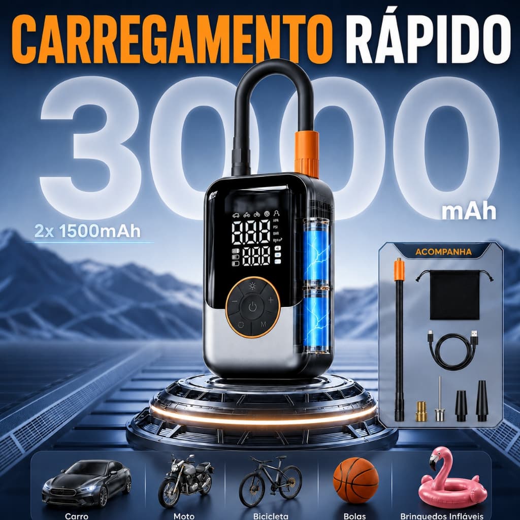 Mini Compressor de Ar Digital Portátil Recarregável Typ-C CalibradorMoto Carro Bike Bola com Powerbank 60W