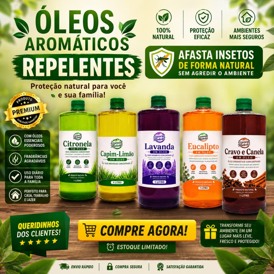 ÓLEO AROMÁTICO REPELENTE CONCENTRADO 1L | RENDIMENTO ATÉ 200L | USO EM AMBIENTES INTERNOS E EXTERNOS