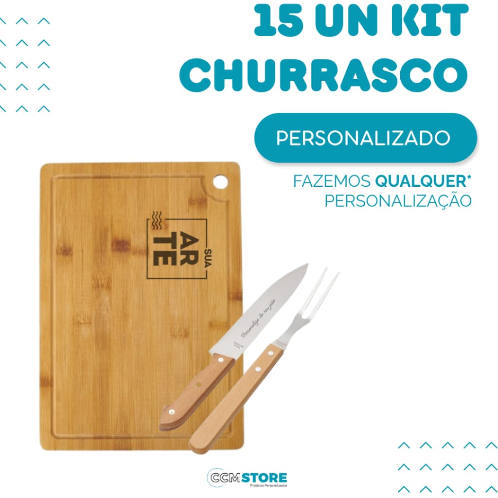 15 un Kit Churrasco Kraft e Tabua Personalizado