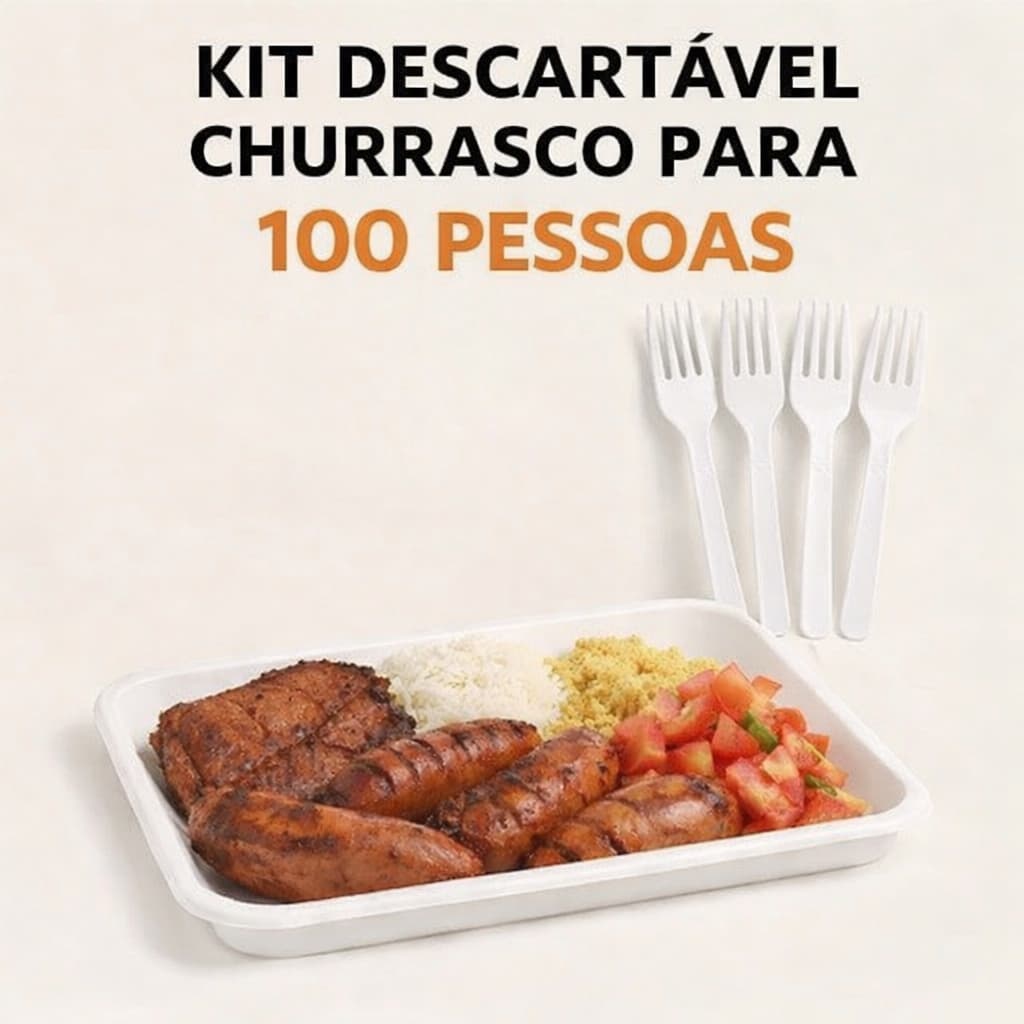 Kit Descartável C/100 Bandejas B2 + 100 Garfos Resistentes P/ Churrasco Festas Eventos