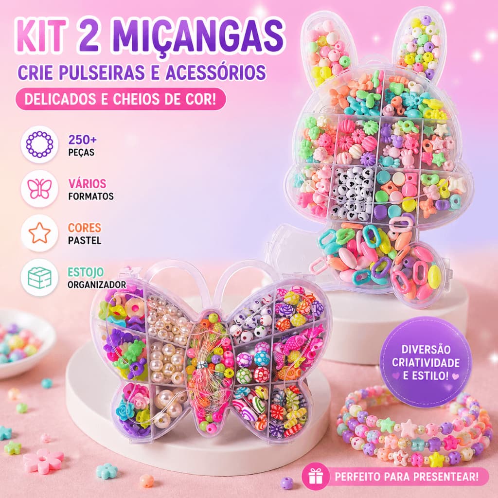 Kit Miçanga Pulseira Colar Coloridas Brinquedo Presente Criativo Crianças Educativo Oficina infantil