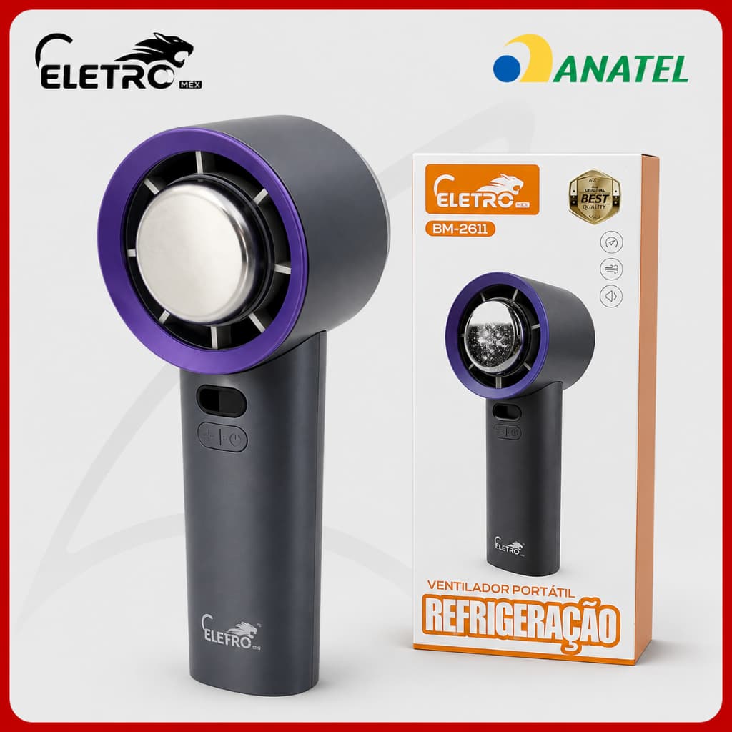 Mini Ventilador Portátil Recarregável Silencioso com Efeito Gelo Eletromex