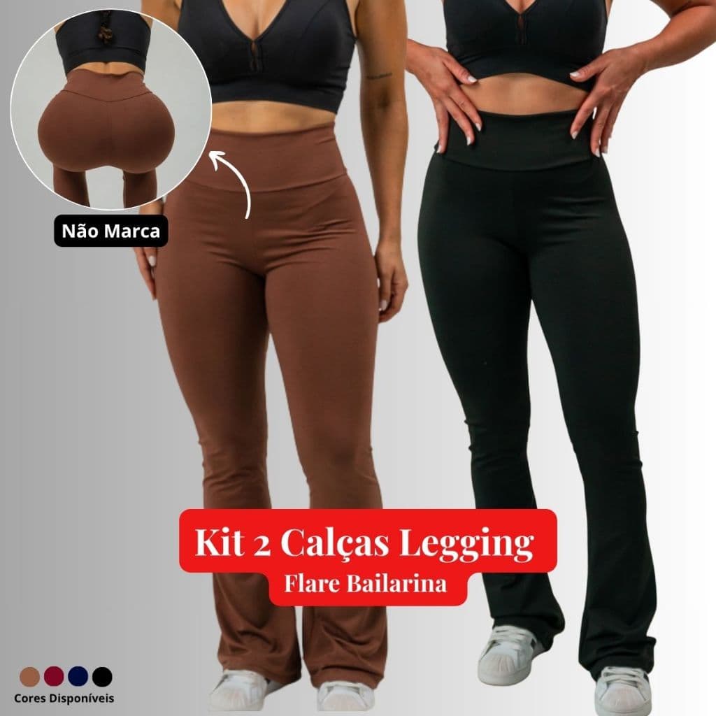 KIT 2 CALÇA LEG SUPLEX FLARE Legging Bailarina Cintura Alta Boca de Sino Academia Casual Inverno