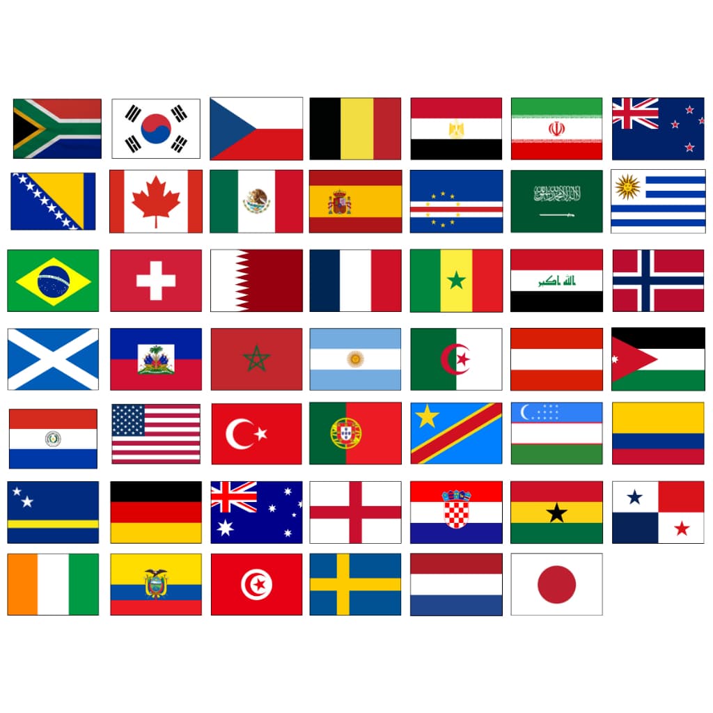Cartela com 48 Ímãs Copa do Mundo Magnéticos – Bandeira dos Países para Torcer e Decorar