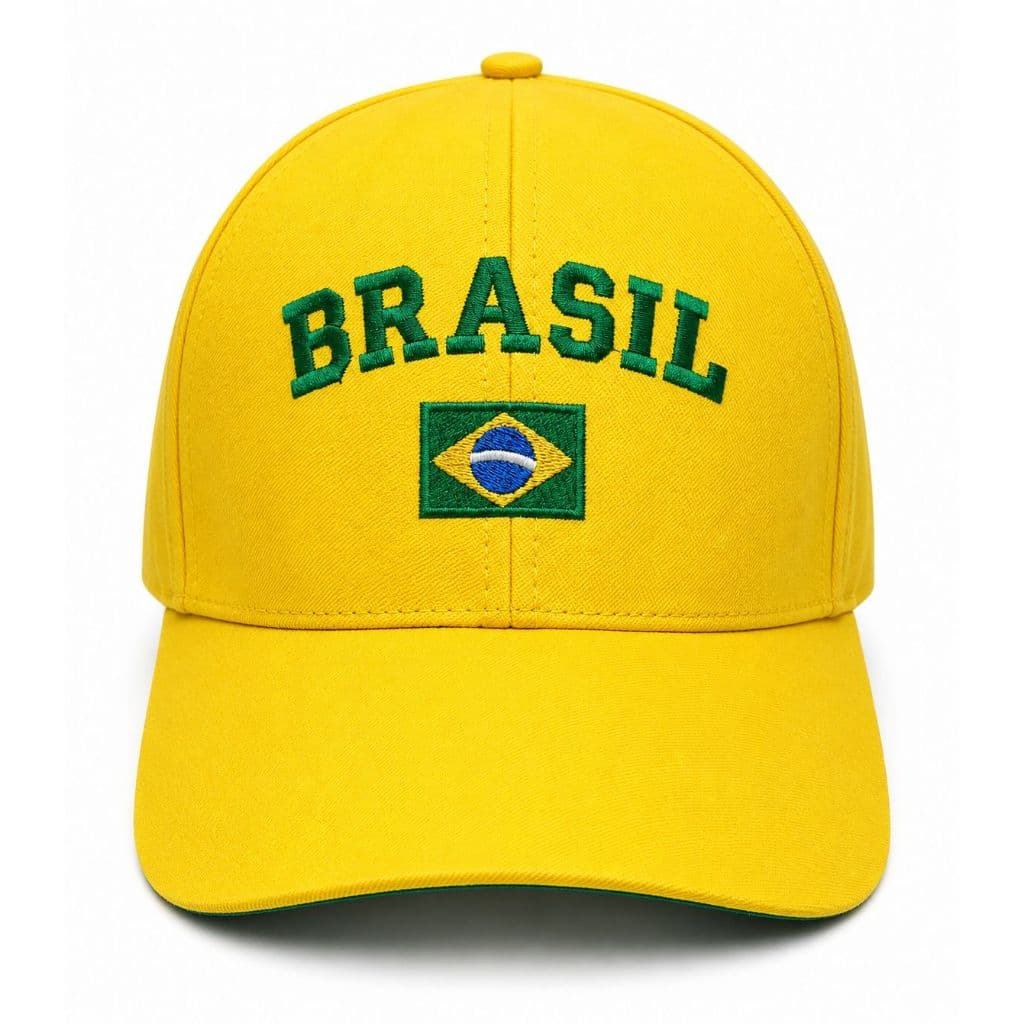 Boné Brasil Amarelo Bordado Aba Curva Ajustável Premium Unissex Masculino Feminino