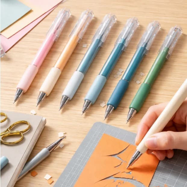 Kit 5 Canetas Estilete Precisão Artesanato Scrapbook Corte Fino Papel Tecidos Ponta Retrátil Metal