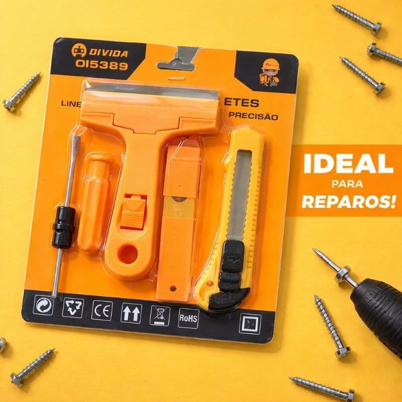 Conjunto Raspador e Estilete para Vidro, Azulejo e Superfícies