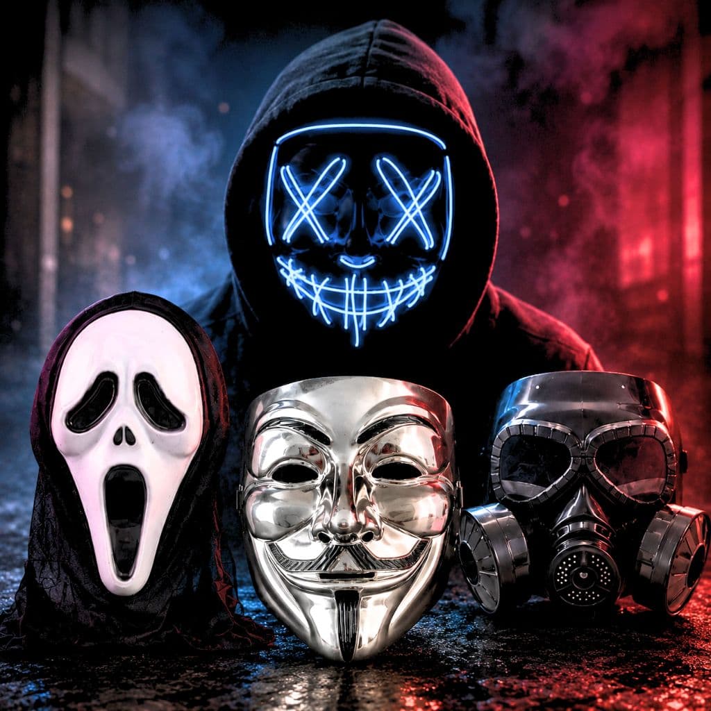 Máscaras VÁRIOS MODELOS Horror Pânico Anonymous Vingança- Fantasia Halloween Terror Carnaval Cosplay