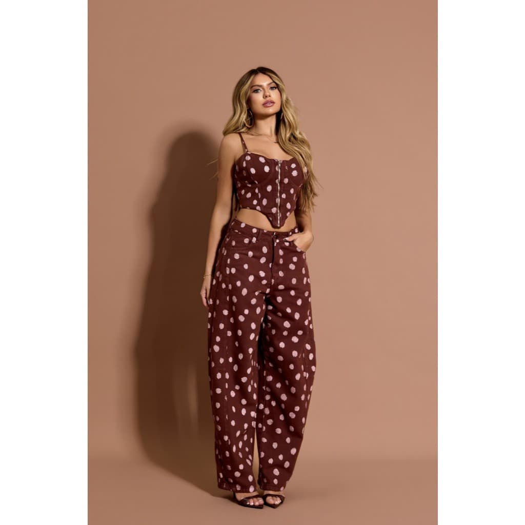 CALCA BARREL ESTAMPA BAMBI - calça feminina jeans ampla bolinhas tendencia moda blogueira estampa glitter jeans