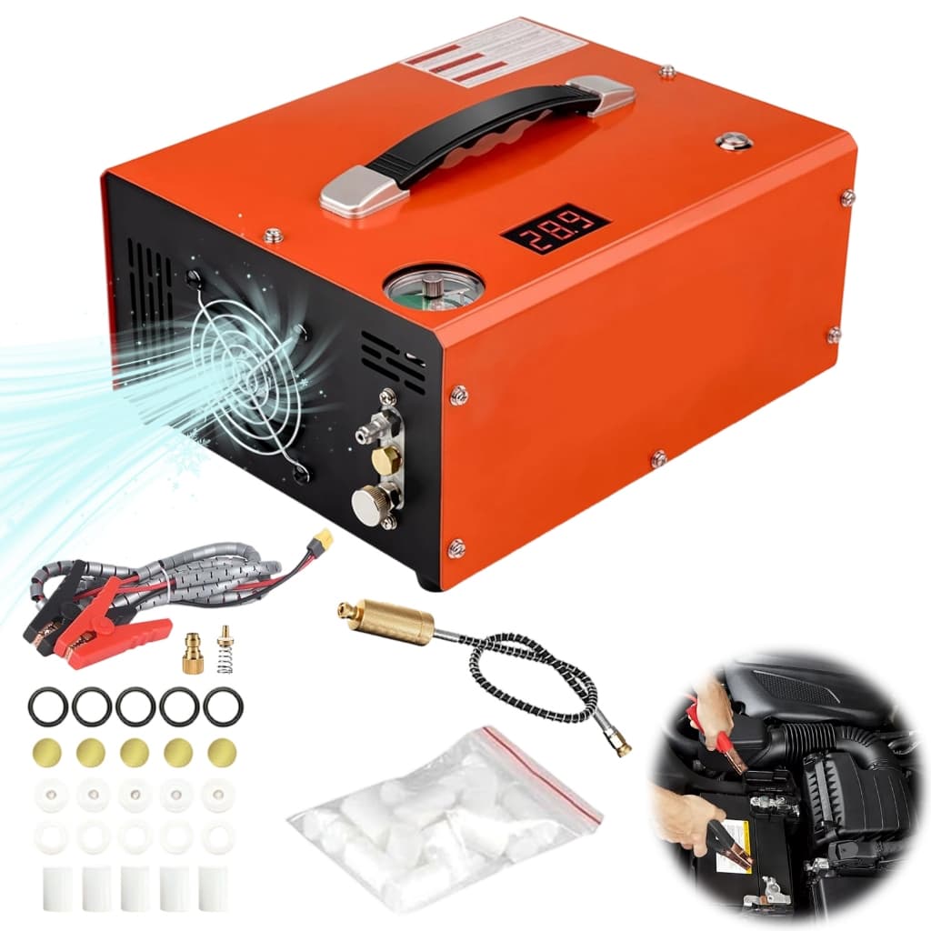 Compressor PCP AR 12V 300bar Portátil – Alta Pressão com Pressão Ajustável e Pré-Definida