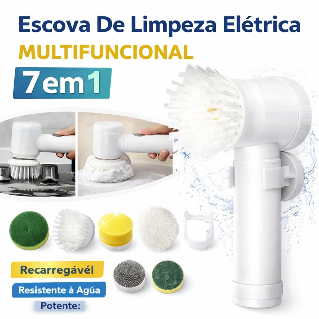 Escova Elétrica de Limpeza 5 em 1 Recarregável USB Sem Fio Potente Multiuso