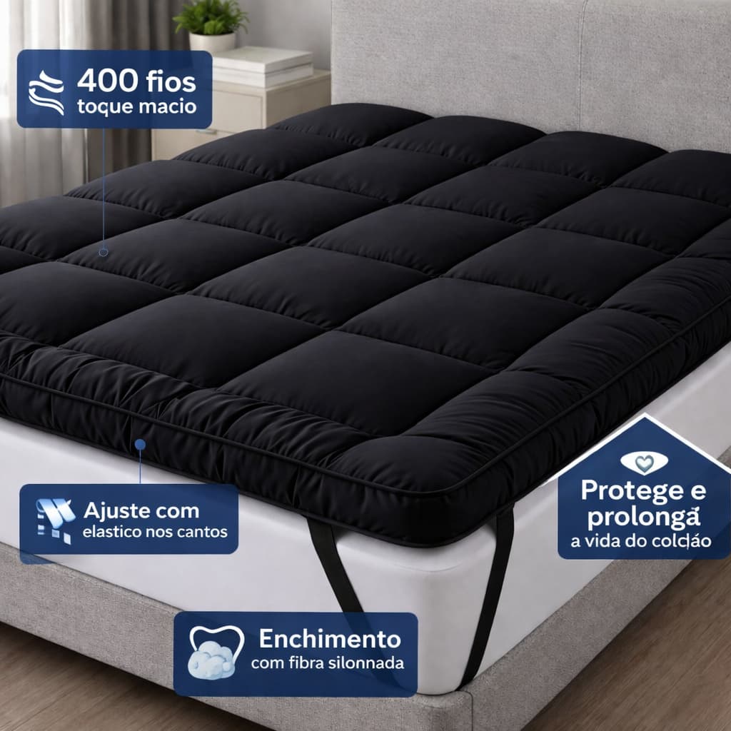 Pillow Top Queen Size 400 Fios – Macio, Matelado e Ajuste Perfeito