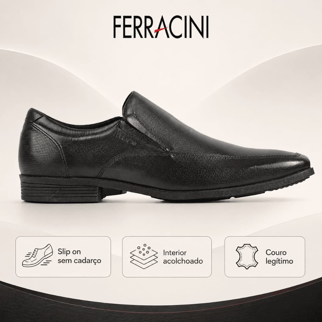 Sapato Social Masculino Ferracini London Em Couro Legítimo Palmilha Macia Confortável | Lançamento !