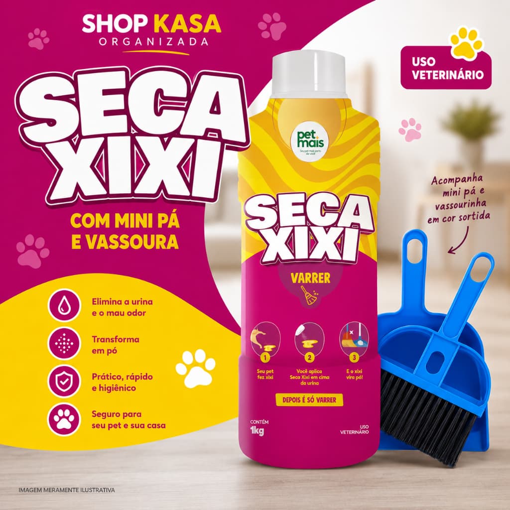 Kit 1 Seca Xixi Varrer Petmais 1kg + Conjunto Mini Pazinha/Vassoura Multiuso