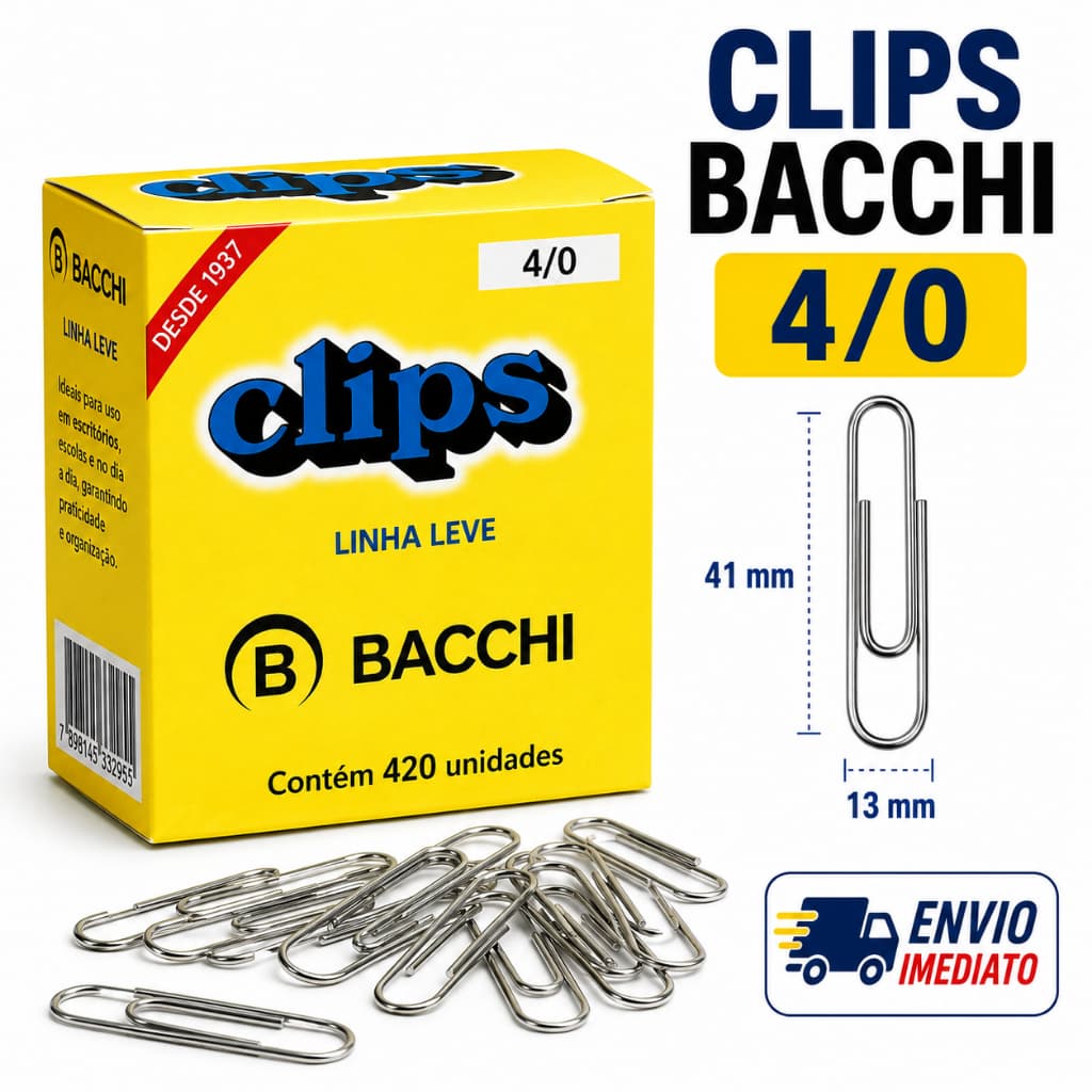 Clips Galvanizado para Escritório Caixas em Maior Quantidade 420 un Tamanho 4/0 Bacchi