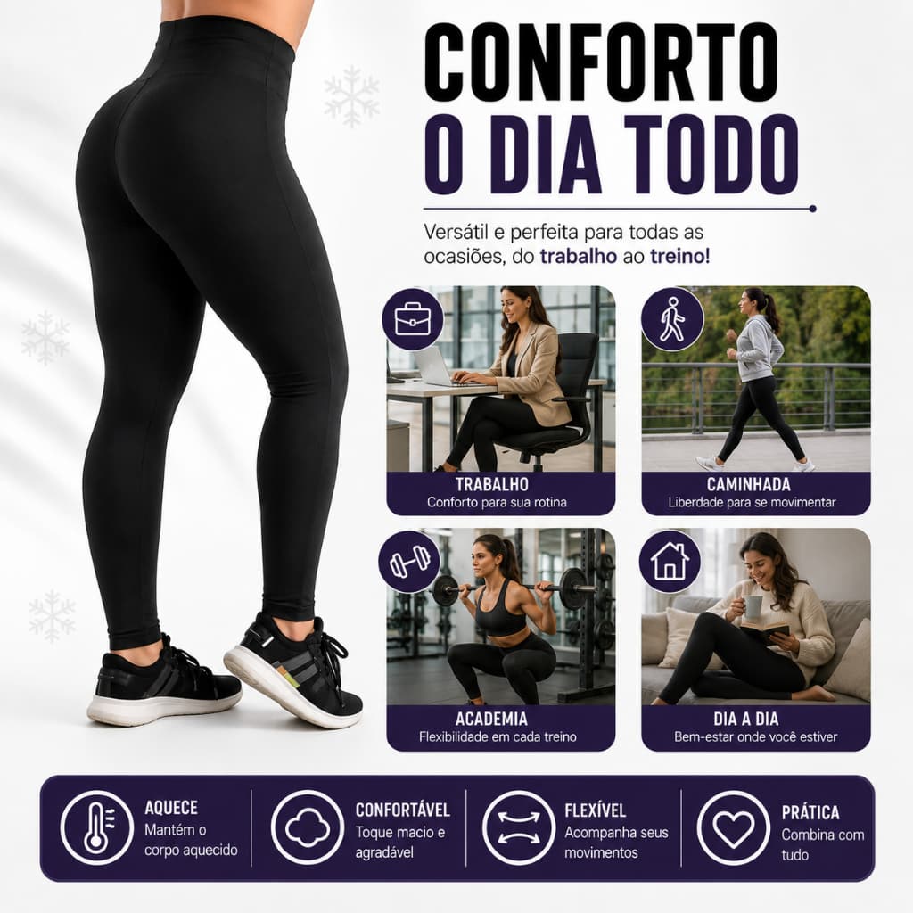 Legging Flanelada Grossa Calça Leg Peluciada Forrada Por Dentro Costura Reforçada Calça Térmica