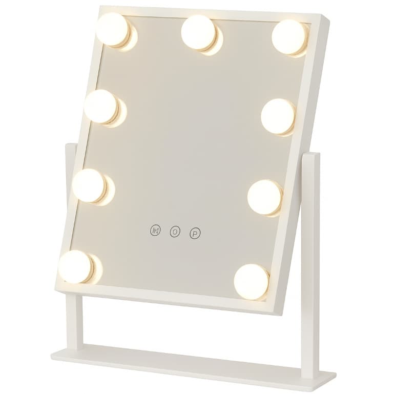 Espelho Maquiagem Camarim Com Luz Led Touch 33 X 30 cm Portátil Branco Luxo Estilo Hollywood