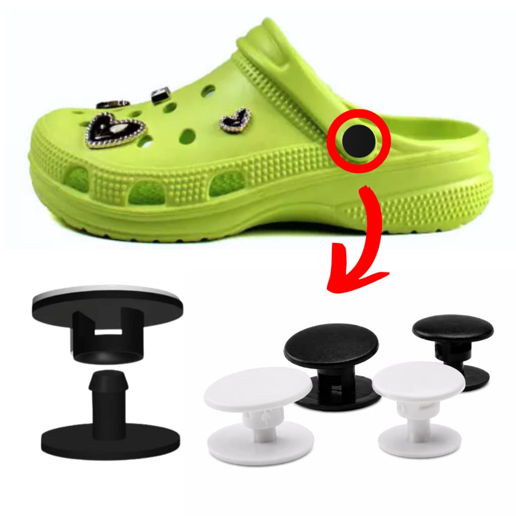 Botão Lateral Para Reparo de Sandália Emborrachada Fixa Alça Croc/Babuche Universal Cor Preto Branco